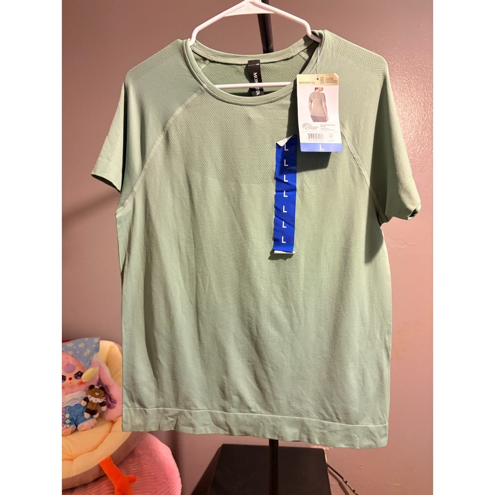 Mondetta Quick Dry Short Sleeve Athleisure Shirt - Green Sz L